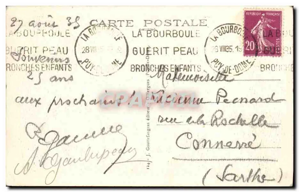 La Bourboule — Funicular de Charrannes — G. d'O editor - Verso