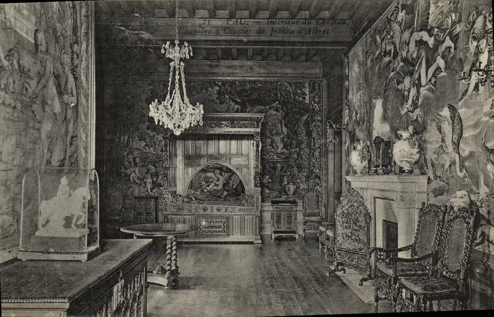 Pau — Innenansicht des Schlosses, Schlafzimmer von Jeanne d'Albret - Vorderseite