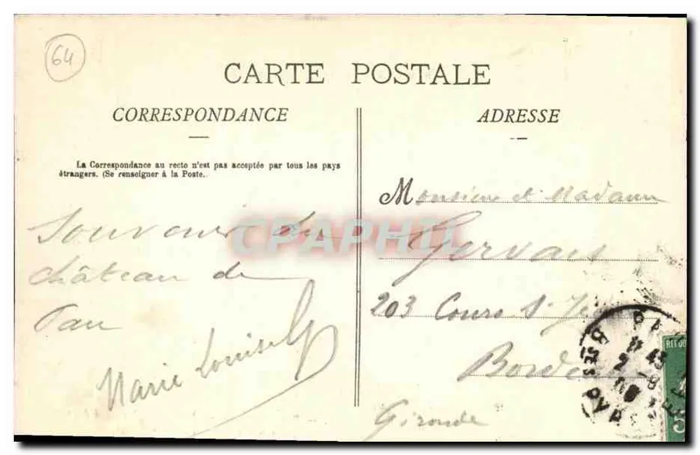 Pau (Schloss) — Zimmer von Jeanne d'Albret — anonymer Verlag, n° 11 - Rückseite