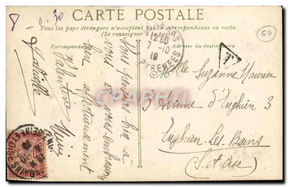 Pau Schloss Haupteingang zum Cour d'Honneur — Antike Ansichtskarte n°376 - Rückseite