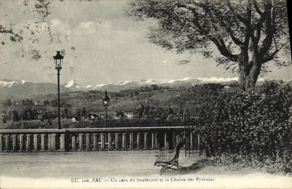Pau — Ein Stück des Boulevards und die Pyrenäen-Kette — CC. 106 - Vorderseite