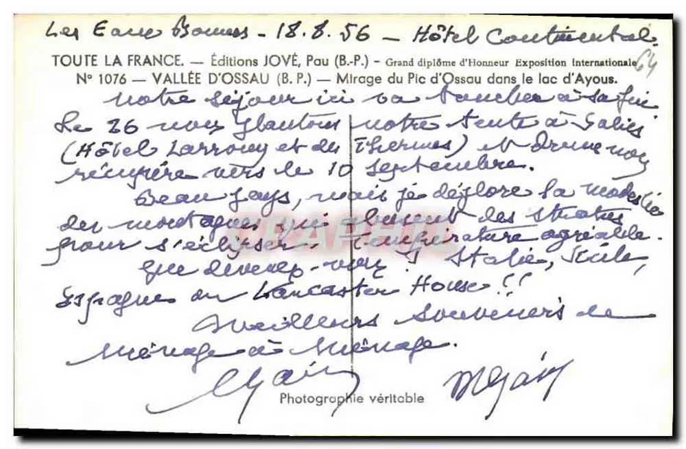 Pic d'Ossau — Vallée d'Ossau — Editions JOVÉ, Pau - Rückseite