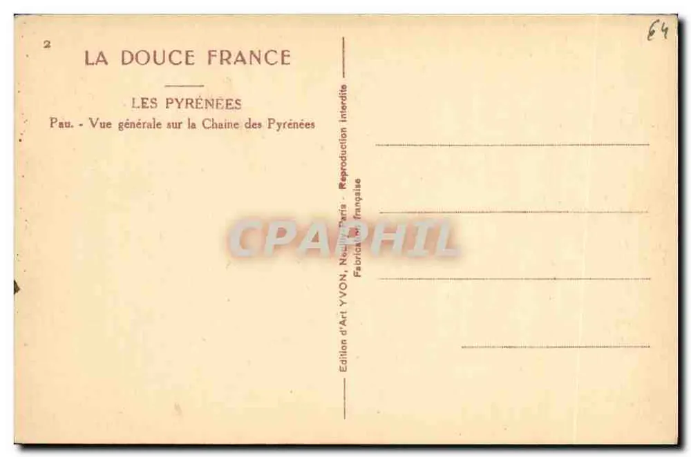Pau — Allgemeiner Blick auf die Pyrenäen — Künstlerische Ausgabe YVON, Paris - Rückseite