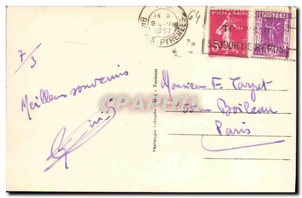 Pau - Der Boulevard und die Pyrenäen - Les Basses Pyrénées, n°723, Verlag Phototype Le Bouchet - Rückseite