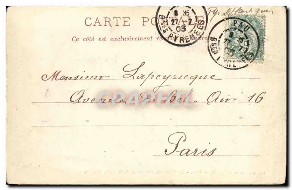 Pau — Das Schloss, Ansicht vom Basse Plante — Imp. Royer et Cie, Nancy, n°3 - Rückseite