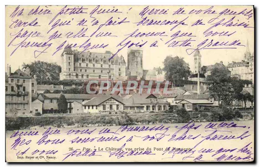 Pau — Das Schloss, Ansicht vom Paucon-Brücke - Vorderseite