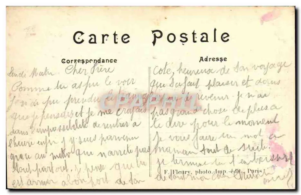 Paris (XIVe arrt) - Lion de Belfort und Boulevard Saint-Jacques — F. Fleury, photo-imp. ed., Paris, n°2773 - Rückseite