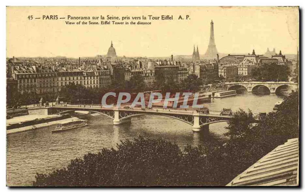 Paris — Panorama über die Seine, aufgenommen in der Nähe der Eiffelturm — A. P. - Vorderseite
