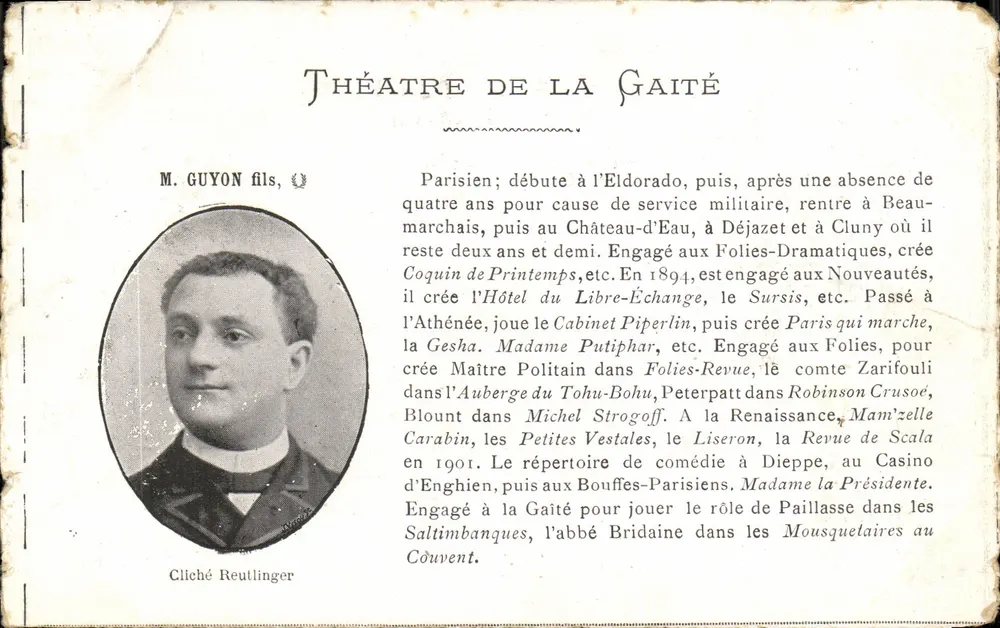 M. Guyon filho — Teatro da Gaité — Cliché Reutlinger - Frente