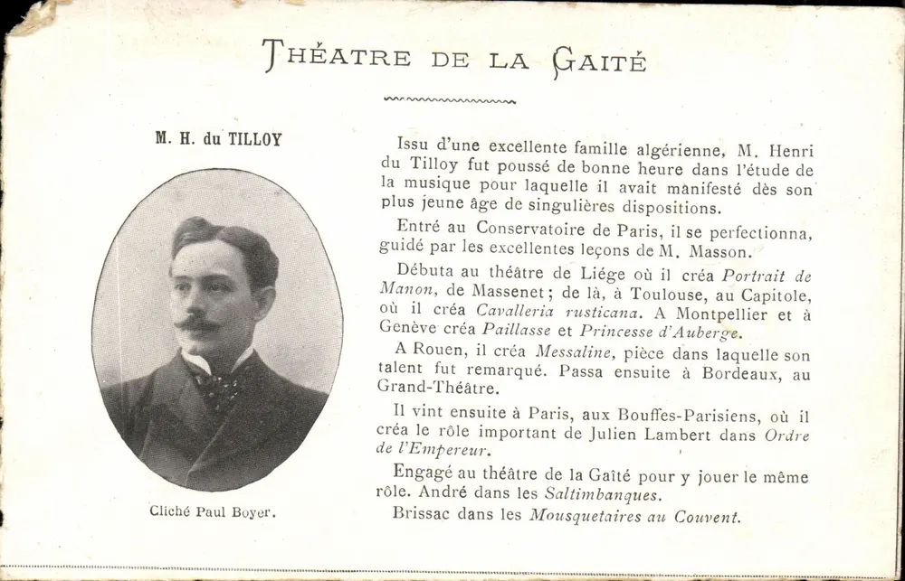 M. H. du TILLOY — Théâtre de la Gaité — Verlag nicht sichtbar - Vorderseite