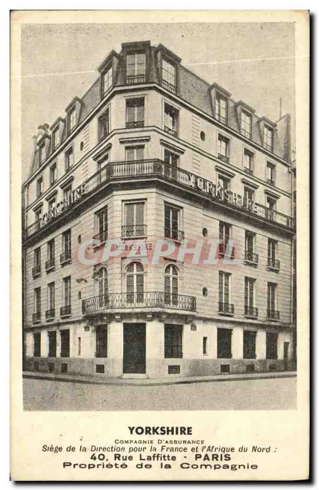 Sitz der Yorkshire Insurance Company in Paris — 40, Rue Laffitte — unbekannter Verlag, Seriennummer nicht sichtbar - Vorderseite