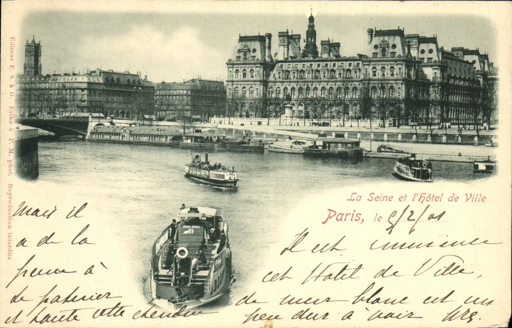 Die Seine und das Rathaus — Paris — Verleger E. & D. Erika & P. M. phot. - Vorderseite