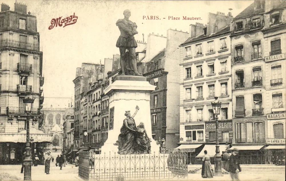 Paris - Praça Maubert — estátua monumental — editor Maggi, série 1894 - Frente