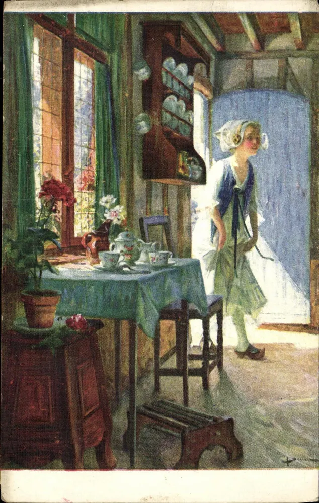 Mulher em uma cozinha — cena de vida — H. Darien, n° 5012 - Frente