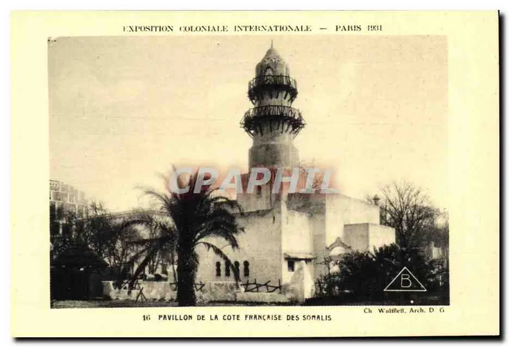 Pavillon der französischen Küste von Somaliland — Internationale Kolonialausstellung — Paris 1931 — Ch. Wuliffet, Arch. D.G. - Vorderseite