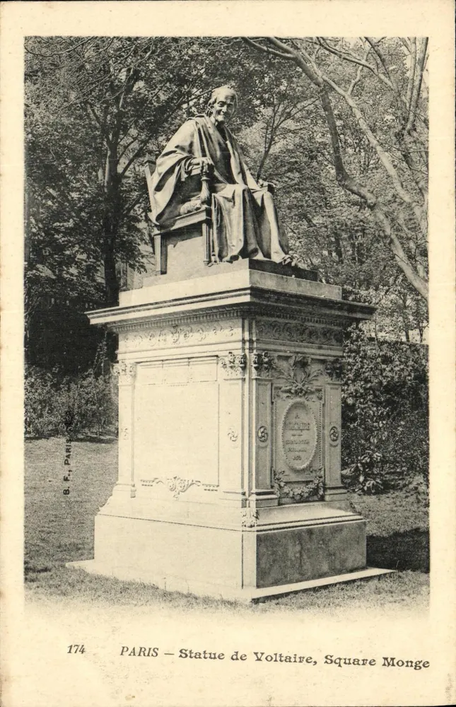 PARIS — Estátua de Voltaire, Praça Monge — B.E. Paris, n° 174 - Frente