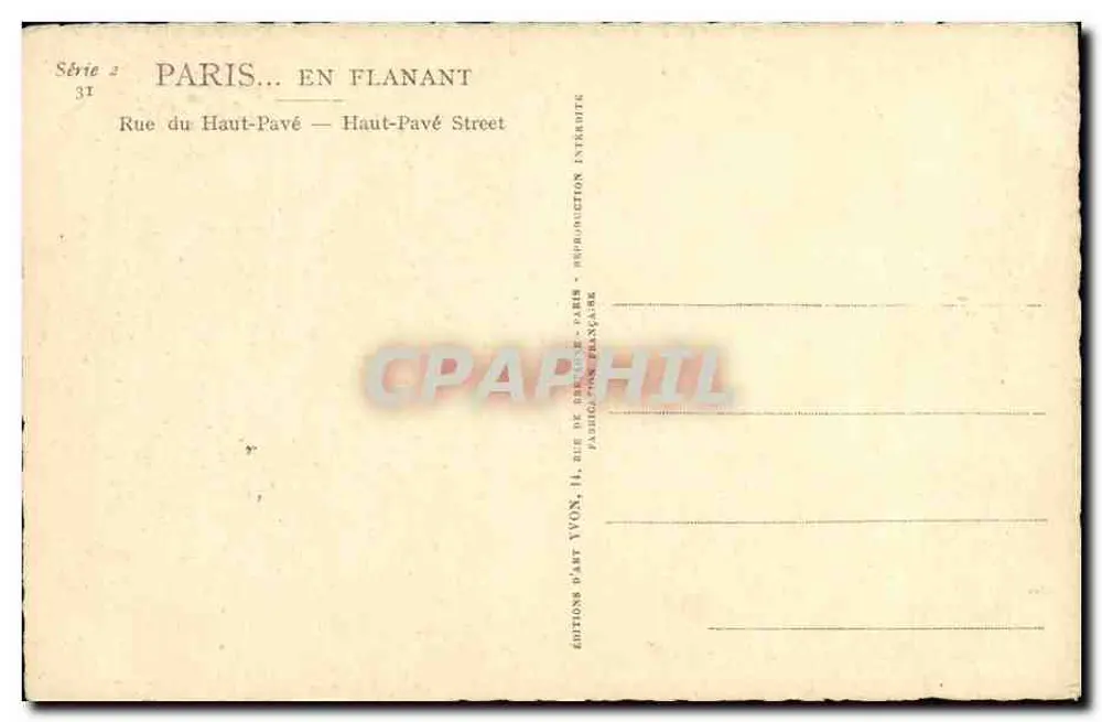 Paris... En Flanant — Rue du Haut-Pavé — Éditions d'Art Yvon - Rückseite