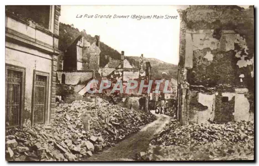 A Rue Grande DINANT (Bélgica) Main Street — destruição após guerra — Edição Eortton, Paris - Frente