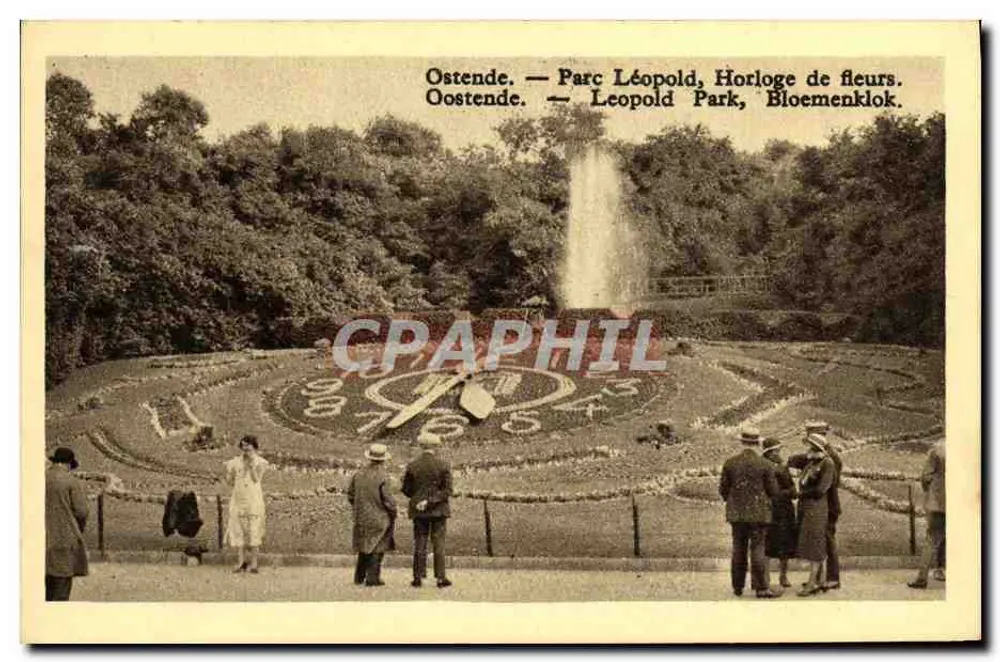 Ostende — Parque Léopold, Relógio de Flores — Edições U. P. B., Bruxelas - Frente