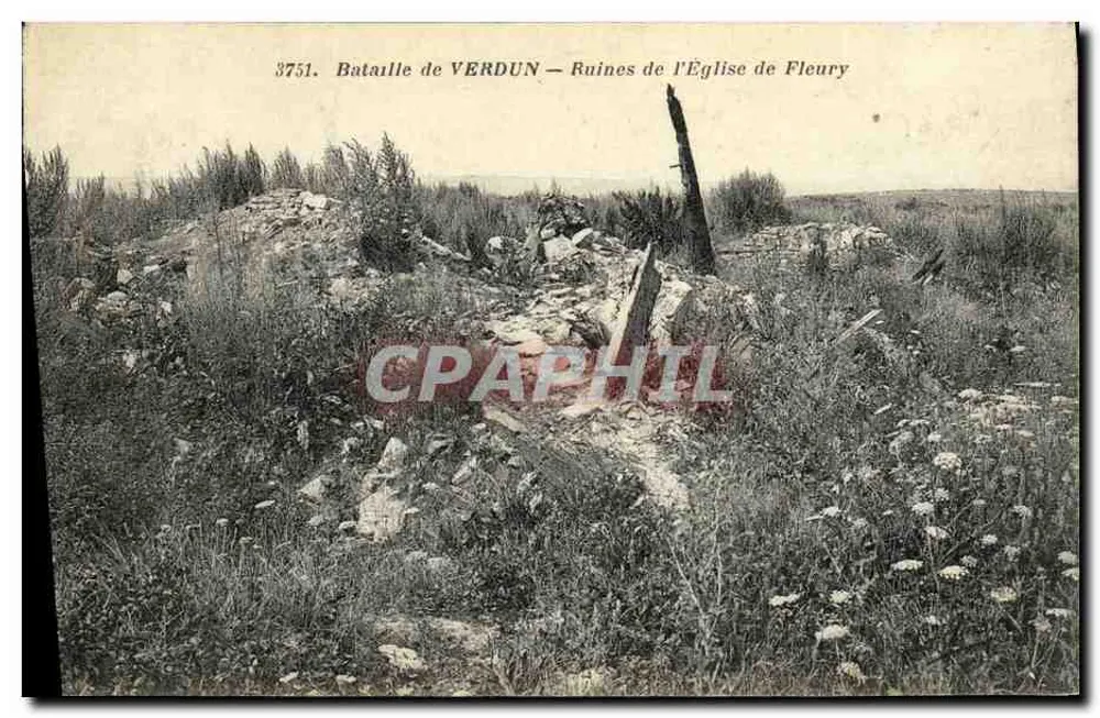 Schlacht von VERDUN — Ruinen der Kirche von Fleury — n° 3751 - Vorderseite