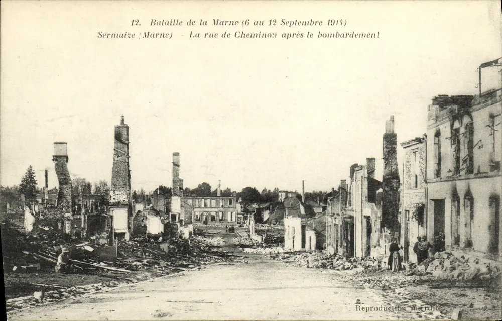 Sermaze (Marne) — Die Cheminon-Straße nach dem Bombardement — Bittante-Reproduktion - Vorderseite