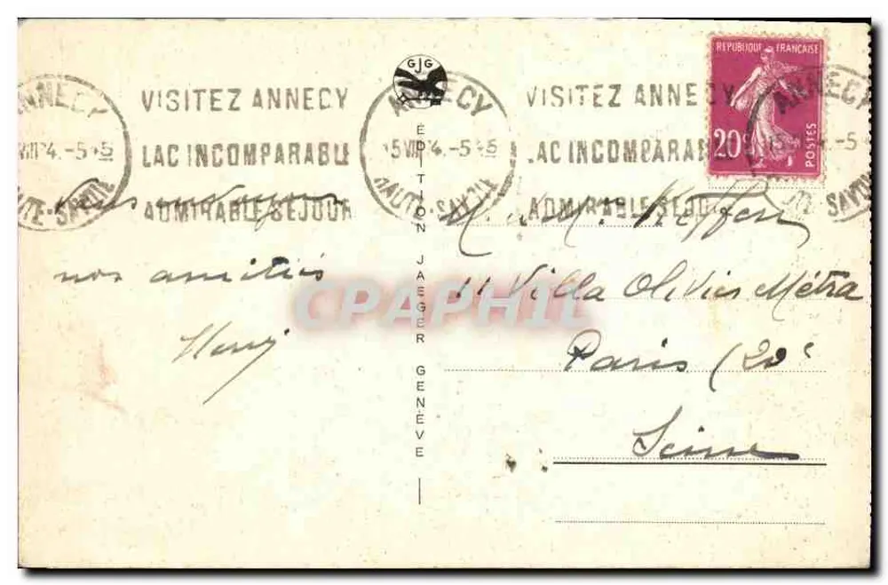 Genf. Denkmal Brunswick und die Kette des Mont-Blanc — Edition Jaeger, Nr. 60/7 - Rückseite