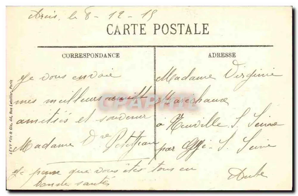 Einsätze in Elsass — Krieg 1914-1915 — gestempelt Paris n° 22 - Rückseite