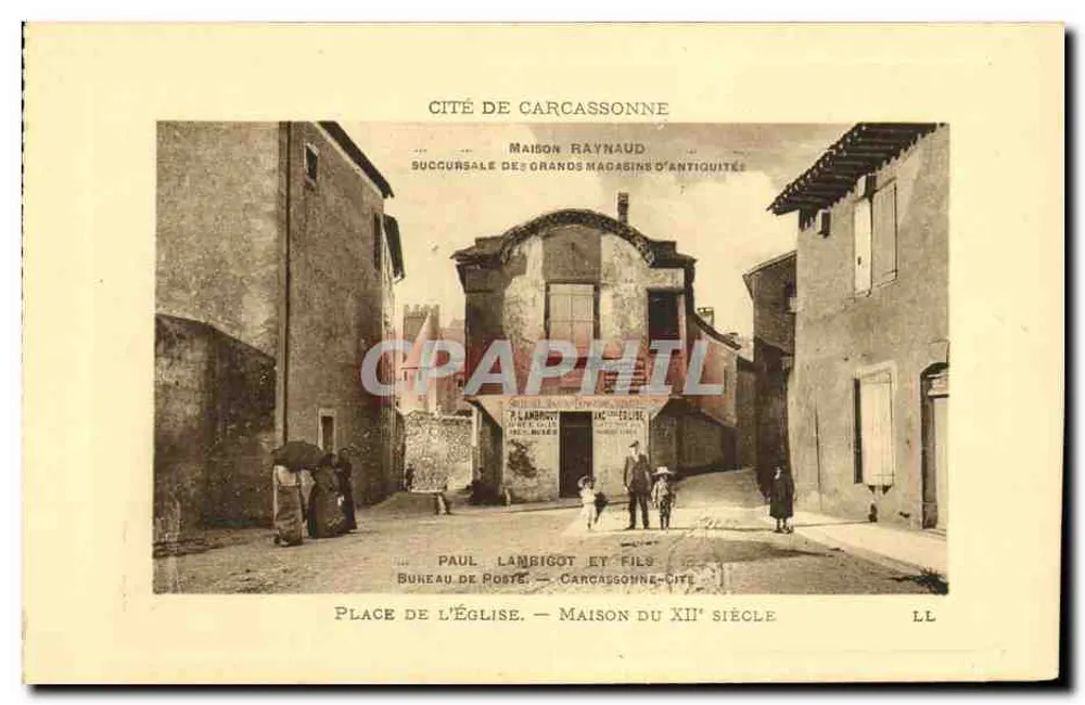 Place de l'Église — Haus des 12. Jahrhunderts — Maison Raynaud, Filiale der Antiquitäten-Großhandlungen - Vorderseite