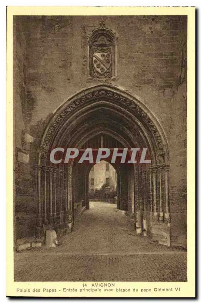 Palast der Päpste - Haupteingang mit dem Wappen des Papstes Clement VI — Avignon, Nr. 14 - Vorderseite