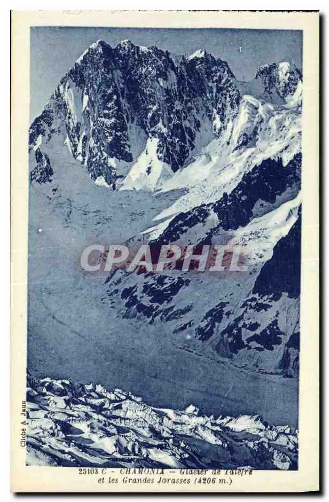 Gletscher Tälejré und die Grandes Jorasses (4206 m.) — Chamonix — Cliché A. Jaun — n° 25103 C - Vorderseite