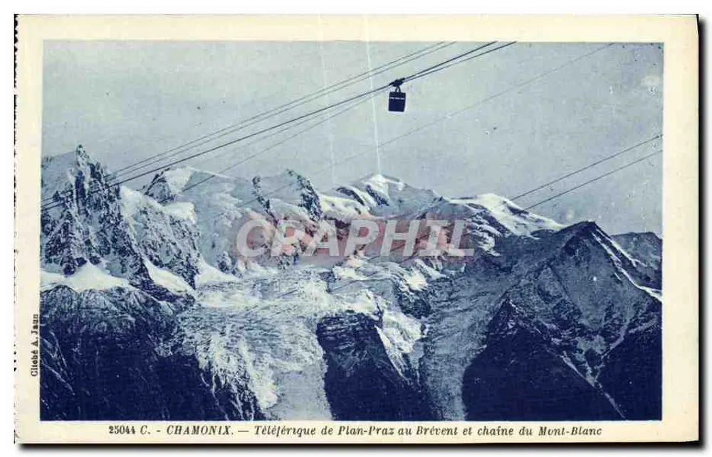 Chamonix — Seilbahn von Plan-Praz nach Brévent und Mont-Blanc-Kette — Clitbè A. Jann, n° 25044 C. - Vorderseite