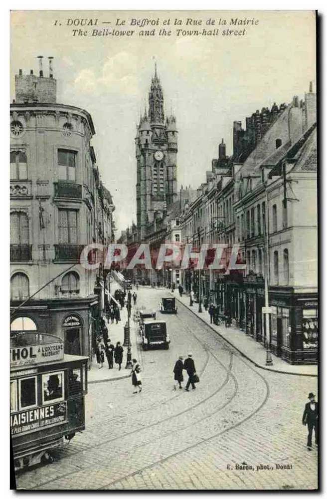 Douai — Der Glockenturm und die Rue de la Mairie — E. Baron, phot., Douai - Vorderseite