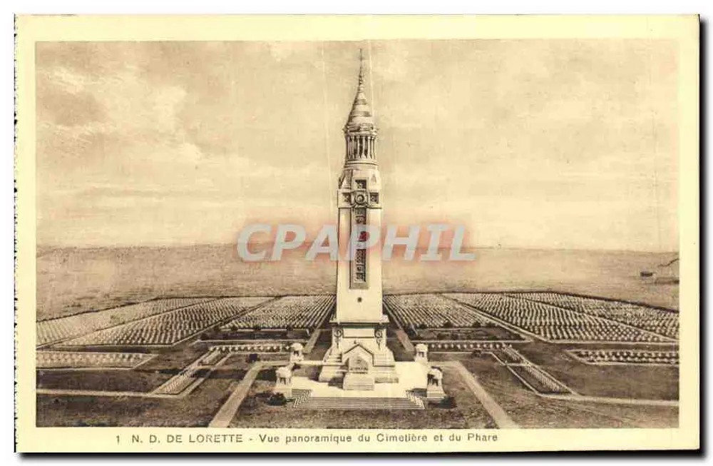 N.D. de Lorette — Panoramablick auf den Friedhof und Leuchtturm — Fauchois-Ausgabe - Vorderseite