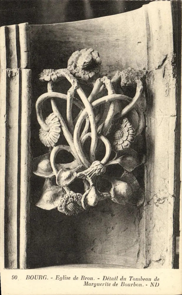 Bourg — Kirche von Bron — Detail des Grabes von Marguerite de Bourbon - Vorderseite
