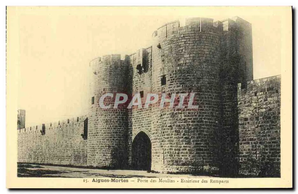 Aigues-Mortes — Porte des Moulins — Außenseite der Mauern — Verleger: Aigues-Mortes, Nr. 15 - Vorderseite