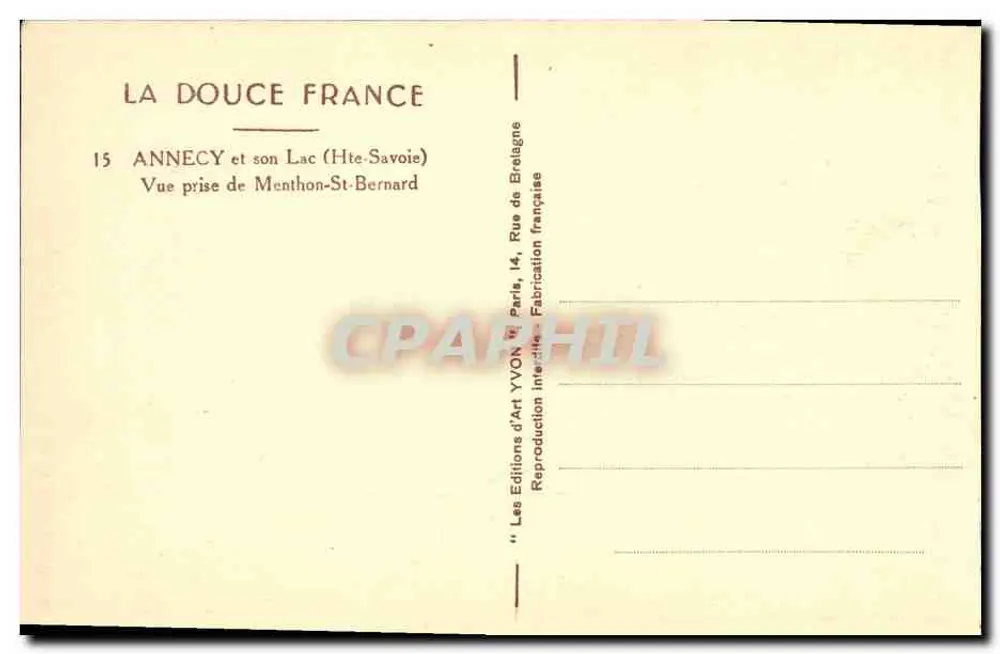 Anneyce und sein See (Haute-Savoie) — Ansicht aus Menthon-St-Bernard — Art-Editionen YVON, Paris - Rückseite