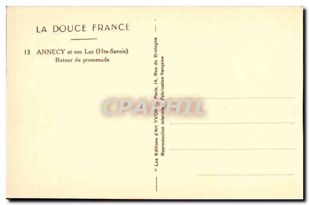 Annecey und sein See (Haute-Savoie) — Rückkehr von einer Wanderung — Les Editions d'Art YVON, Paris - Rückseite