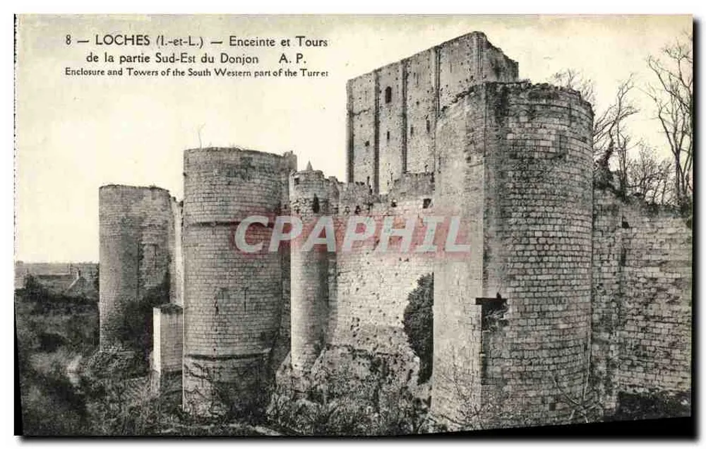 Loches (Loir-et-Cher) — Enceinte und Türme der südöstlichen Teil des Bergfrieds — A. Papezclin, Verleger Tours - Vorderseite