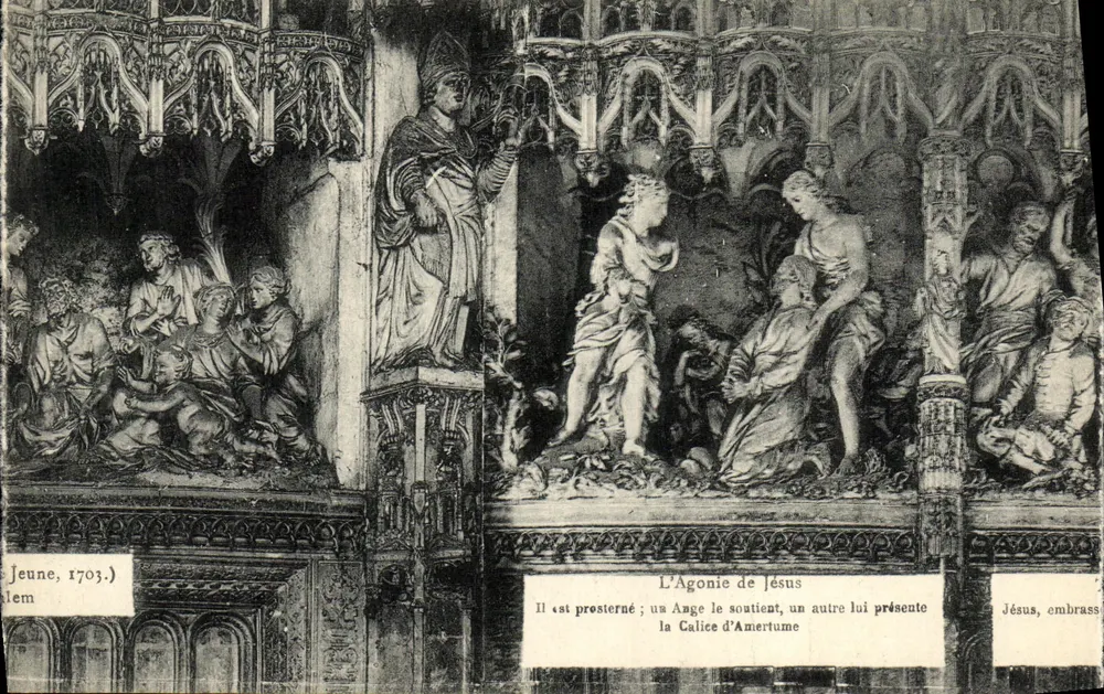 A Agonia de Jesus — escultura de Jean de Jéune, 1703 — editor desconhecido - Frente