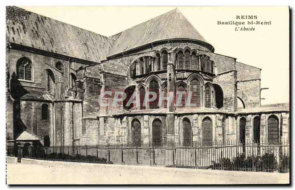 Reims — Basílica de São Remi, A Abside — Fototipia J. Ben timé, Reims - Frente