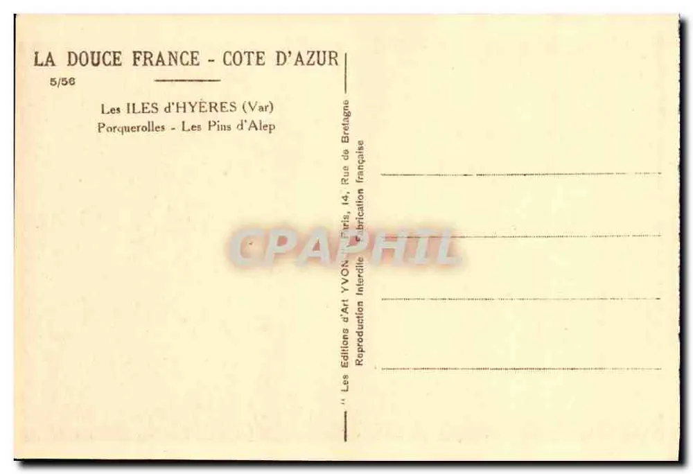 Alep-Pine — Porquerolles — Éditions d'Art Yvon, Paris - Rückseite
