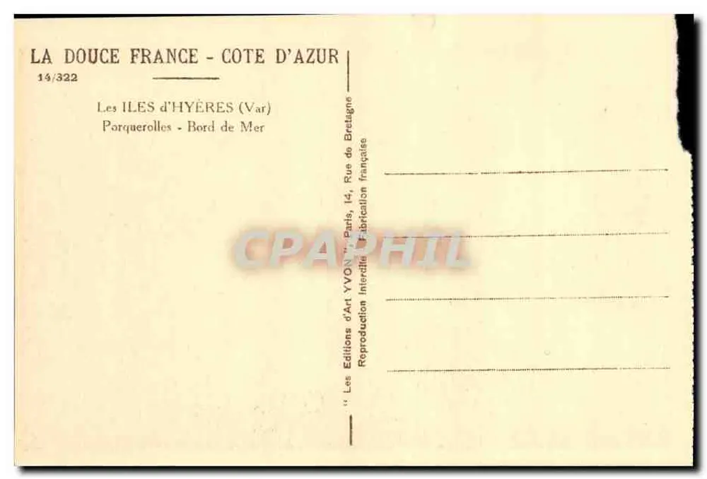 Porquerolles — Ufer der See — Die Inseln von Hyères (Var) — Éditions d'Art Yvon, Paris - Rückseite