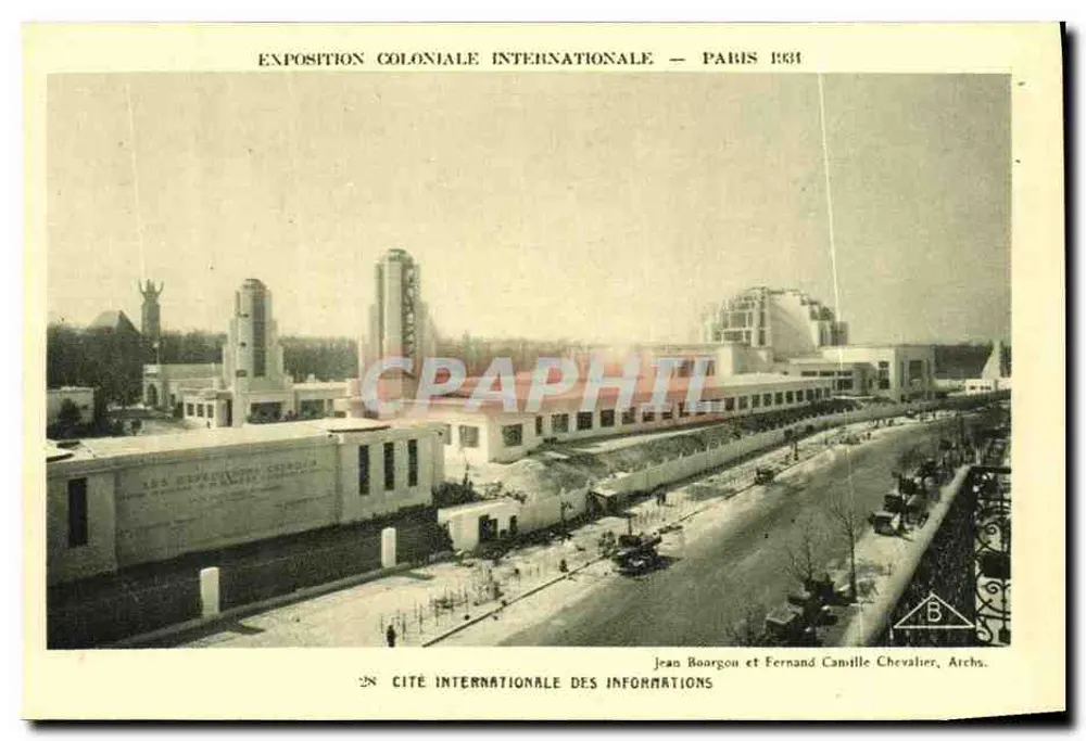 Internationale Kolonialausstellung — Paris 1931 — Internationale Stadt der Informationen — Jean Boargou und Fernand Camille Chevalier, Archs. - Vorderseite