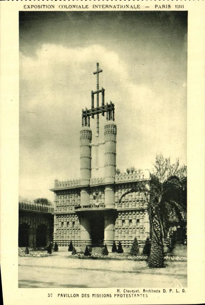 Pavillon der evangelischen Missionen — Internationale Kolonialausstellung — Paris 1931 — H. Chauquet, Architekt D.P.L.G. - Vorderseite