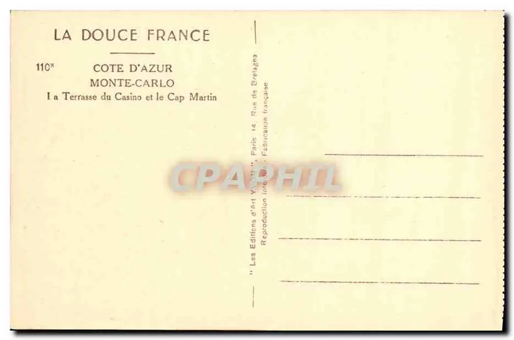 Terrasse des Casinos und Cap Martin — Côte d'Azur — Éditions d'Art Varenne - Rückseite