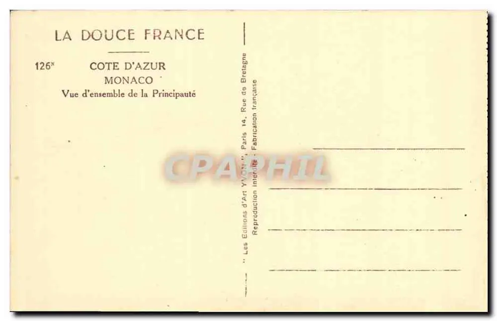 Monaco — Übersicht der Fürstentums — Éditions d'Art YVON, Paris - Rückseite