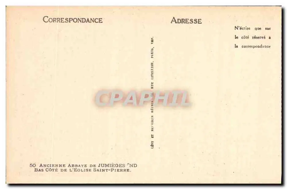 Alte Abtei von Jumièges — Gotische Ruinen — Verlag Lévy & Neuvolais, Nr. 50 - Rückseite