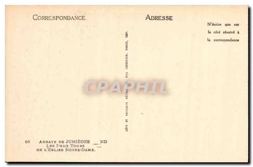 Die beiden Türme der Kirche Notre-Dame — Abtei von Jumièges — Verleger: Lévy & Neufeldin, Paris - Rückseite