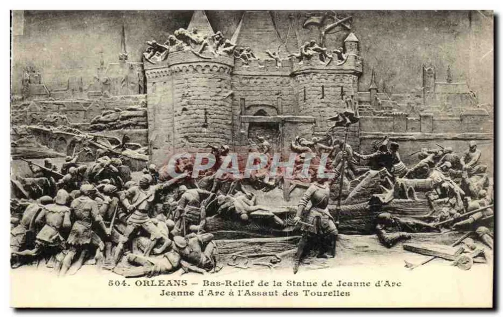 Orléans — Reliefdarstellung der Statue der Jeanne d'Arc beim Angriff auf die Türme — n° 504 - Vorderseite