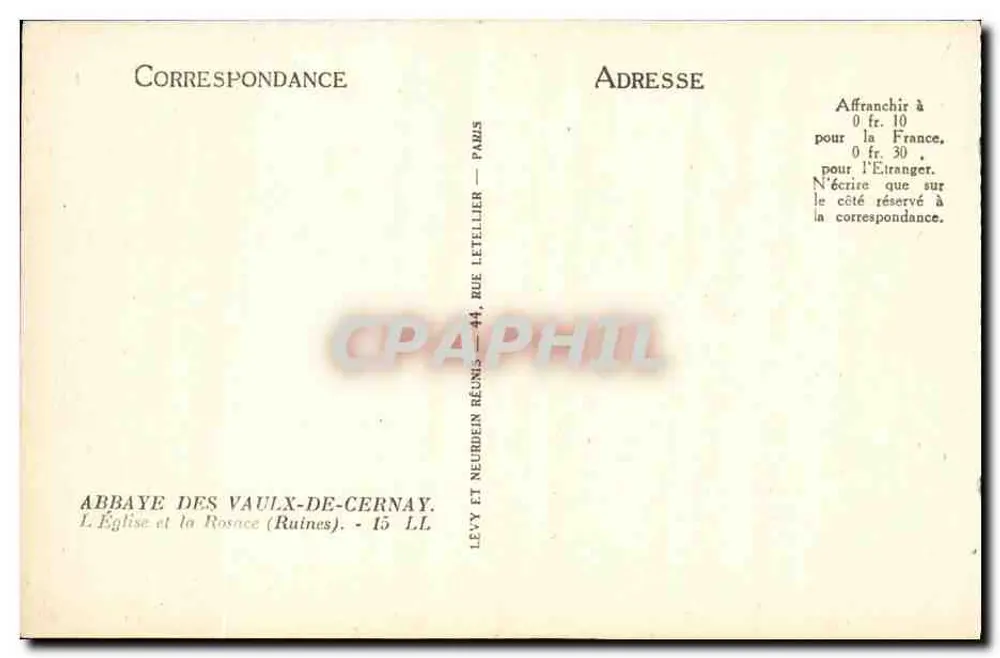 Abtei Vaulx-de-Cernay — Kirche und die Rosefenster (Ruinen) — Verlag Levy et Neurdein Réunis - Rückseite